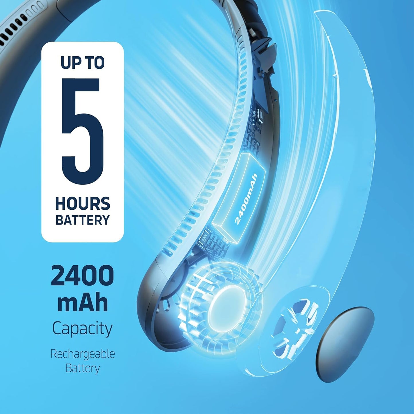 USB Charging Battery Operated Portable Rechargeable Neck Fan | Bladeless Neck Cooling Fan with Strong Airflow, Wearable Cooling Fan