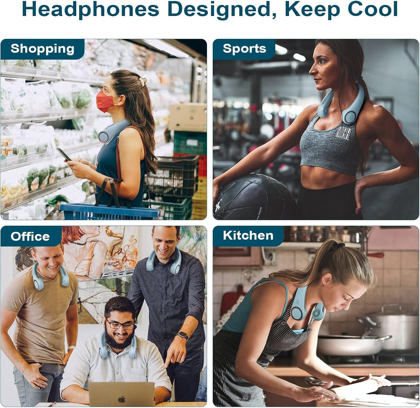 USB Charging Battery Operated Portable Rechargeable Neck Fan | Bladeless Neck Cooling Fan with Strong Airflow, Wearable Cooling Fan