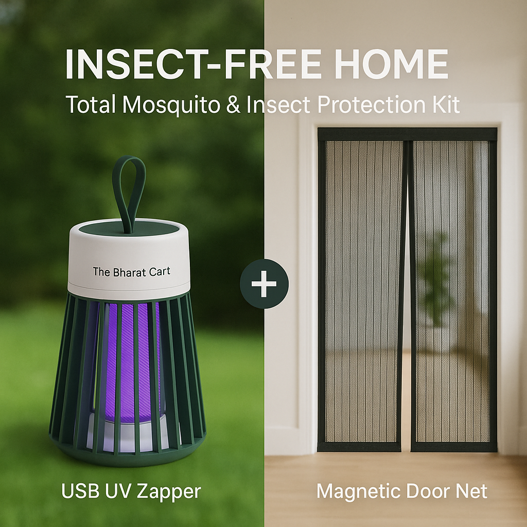 Insect-Free Home™ – Total Mosquito & Insect Protection Combo (USB UV Zapper + Magnetic Door Net) – Dengue & Malaria Defense Kit