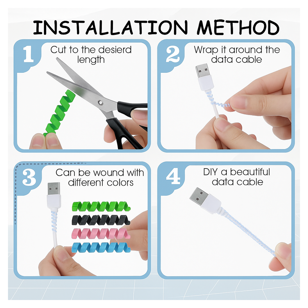 Spiral Cable Protector – Charger & Data Cable Saver (4 Pcs) | WipeTech