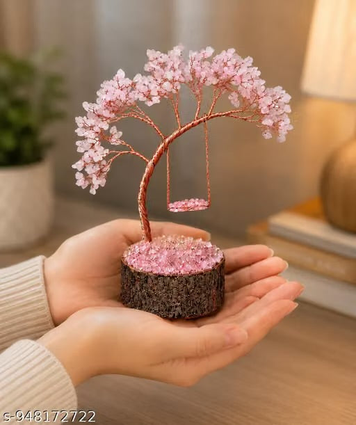 Rose Quartz Crystal Swing Tree for Love & Positive Energy