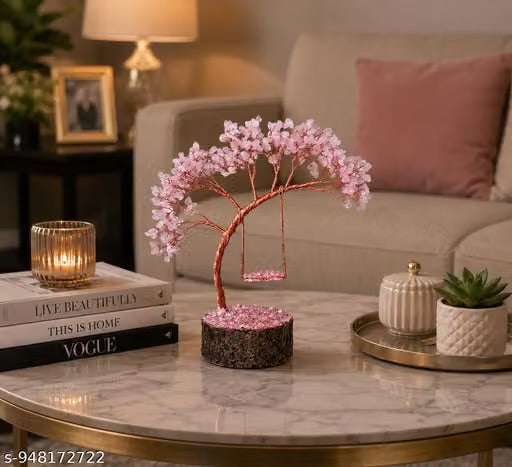 Rose Quartz Crystal Swing Tree for Love & Positive Energy