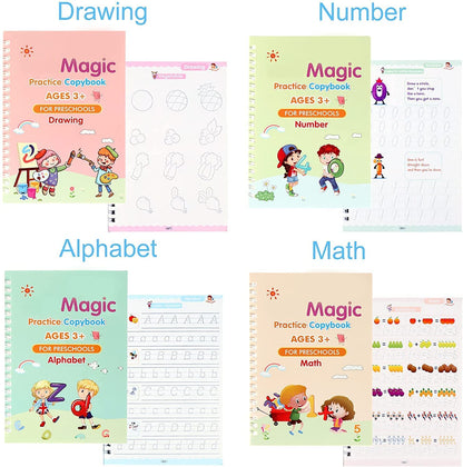 The Bharat SmartWrite™ Reusable Magic Copybook – Buy 1 Get 3 FREE | Better Handwriting in 30 Days | Improved Marks by 96% | Set of 4 Books + 10 Refills + 1 Pen + 1 Grip